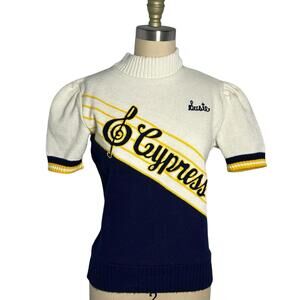 Vintage 70s Cheerleader Sweater Susie Music Notes Turtleneck Small USA